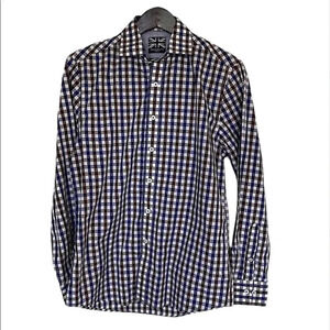 NICK Dunn fitted blue, long sleeve, button down, collared dress shirt size Small